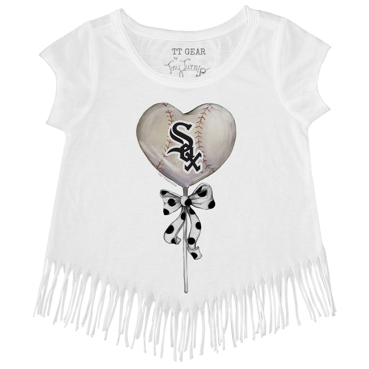 Girls Toddler Tiny Turnip White Boston Red Sox Baseball Tiara Heart Fringe T-Shirt Size: 4T