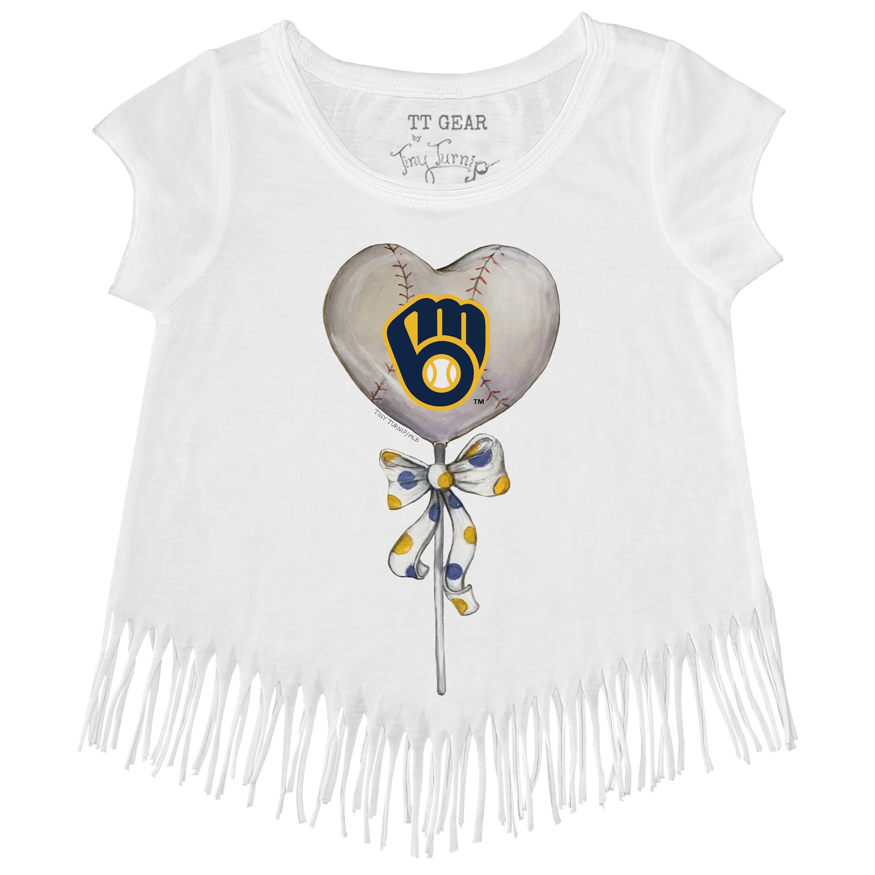 Girls Toddler Tiny Turnip Navy Milwaukee Brewers Triple Scoop Fringe T-Shirt Size: 2T