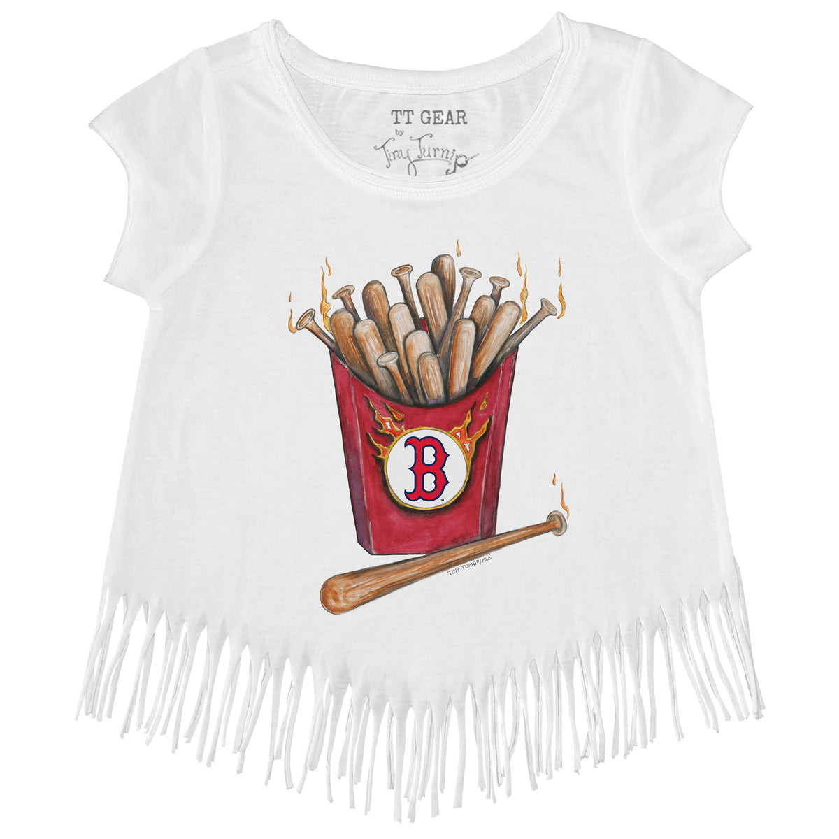 Girls Toddler Tiny Turnip Red Boston Sox State Outline Fringe T-Shirt Size: 2T
