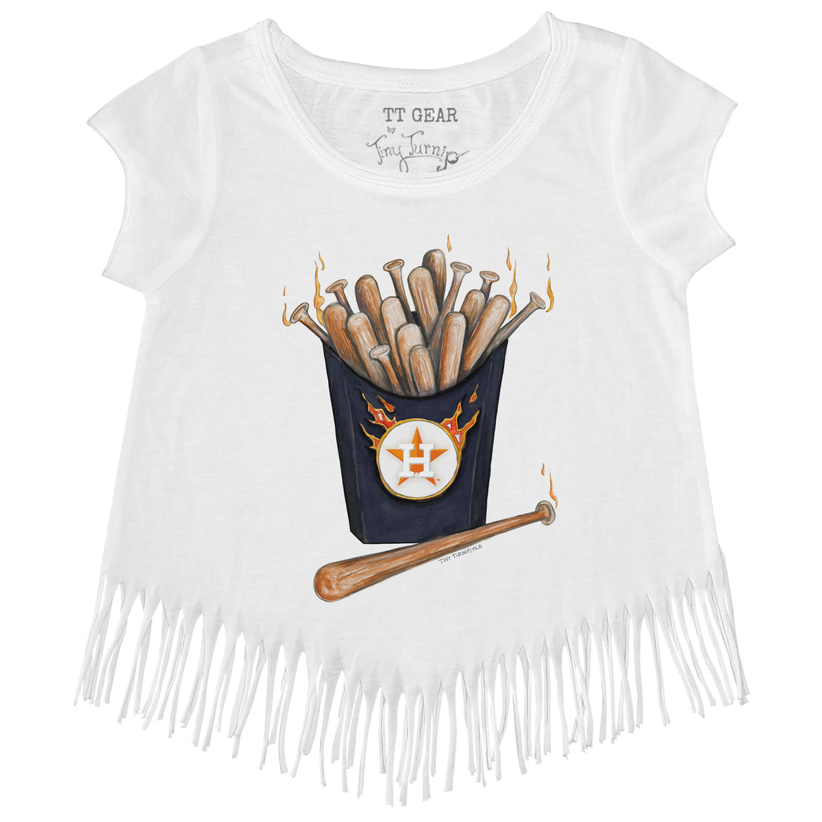 Girls Toddler Tiny Turnip Navy Houston Astros Baseball Bow Fringe T-Shirt Size:3T