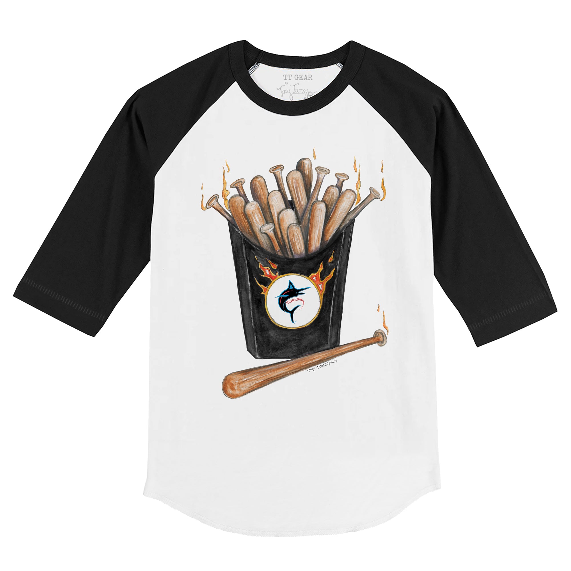 Girls Toddler Tiny Turnip Black Miami Marlins Hot Bats Fringe T-Shirt Size:3T