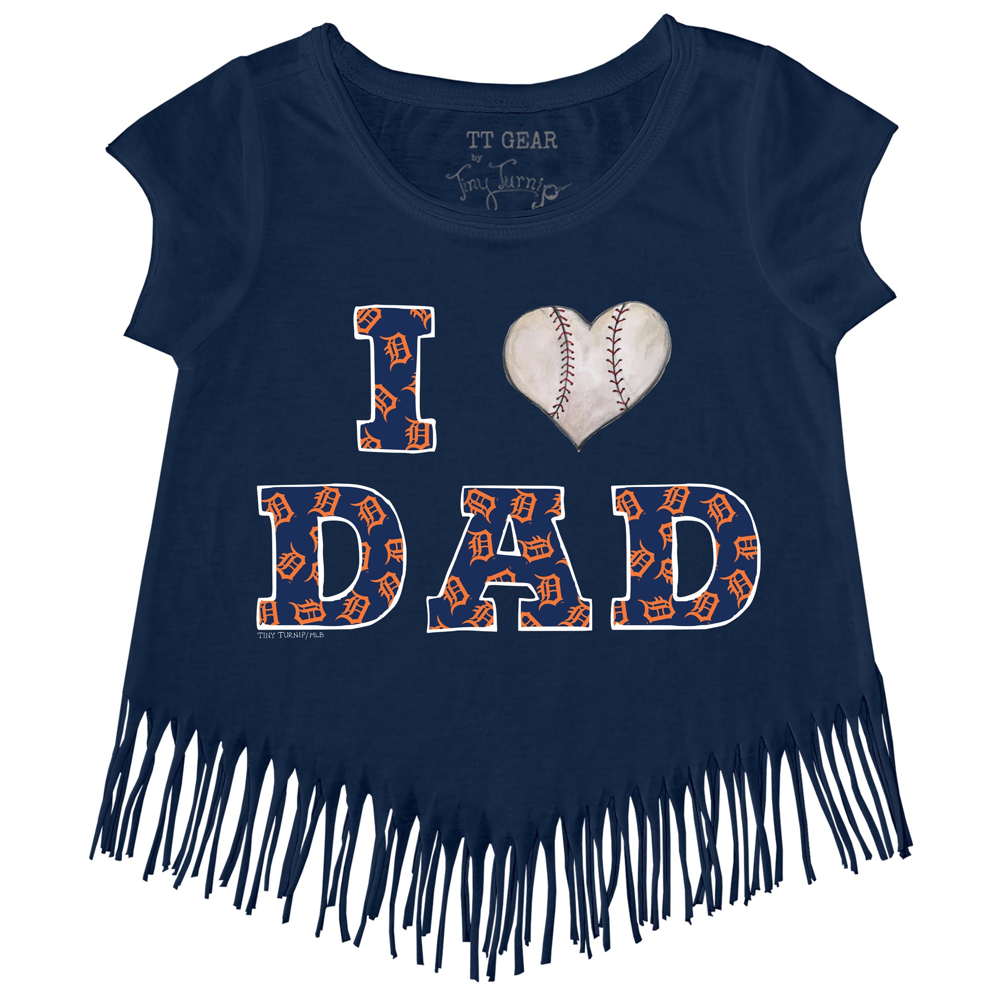 Girls Toddler Tiny Turnip White Detroit Tigers Baseball Bow Fringe T-Shirt Size: 4T