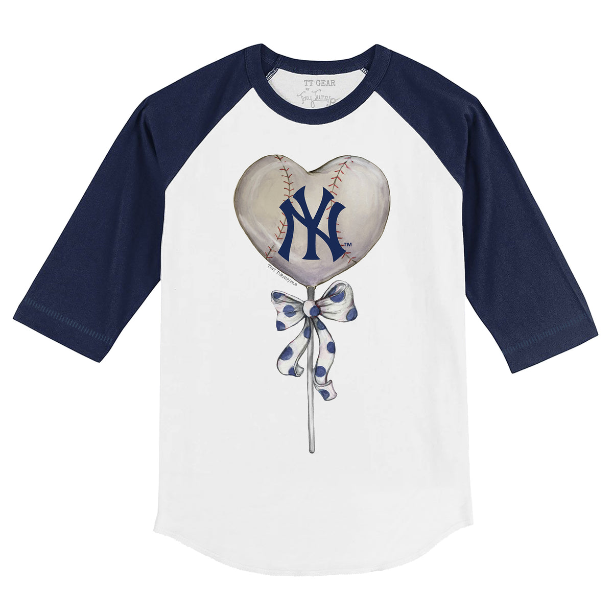 Women's Tiny Turnip White/Navy New York Yankees Baseball Tie 3/4-Sleeve Raglan T-Shirt Size: Medium