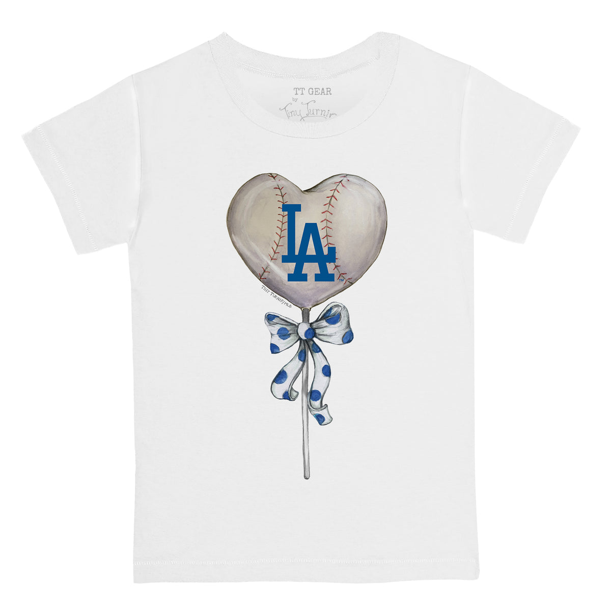 Women's Tiny Turnip White Los Angeles Dodgers Baseball Tiara Heart T-Shirt Size: Small