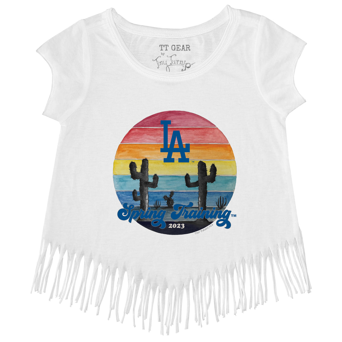 Los Angeles Dodgers Tiny Turnip Girls Toddler 2023 Spring Training Fringe T- Shirt - Royal