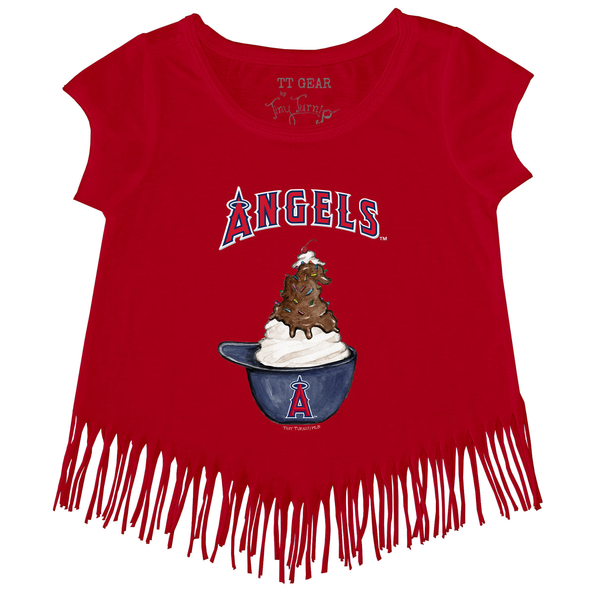 Women's Los Angeles Angels Tiny Turnip White/Red Nacho Helmet 3/4-Sleeve  Raglan T-Shirt