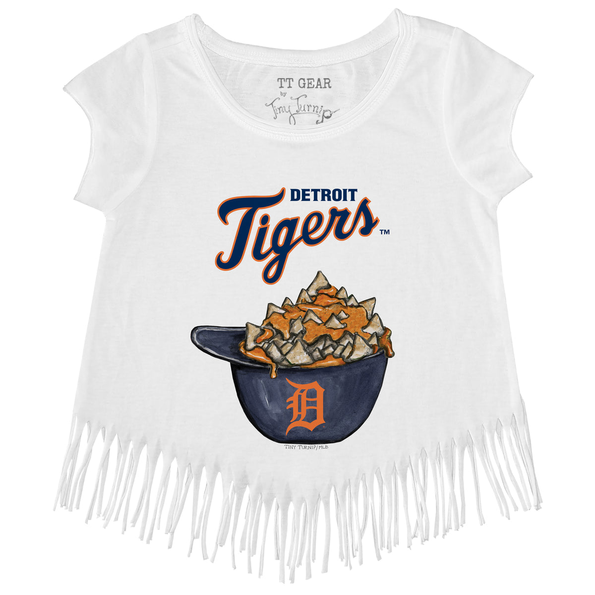 Girls Toddler Tiny Turnip White Detroit Tigers Baseball Love Fringe T-Shirt Size: 4T