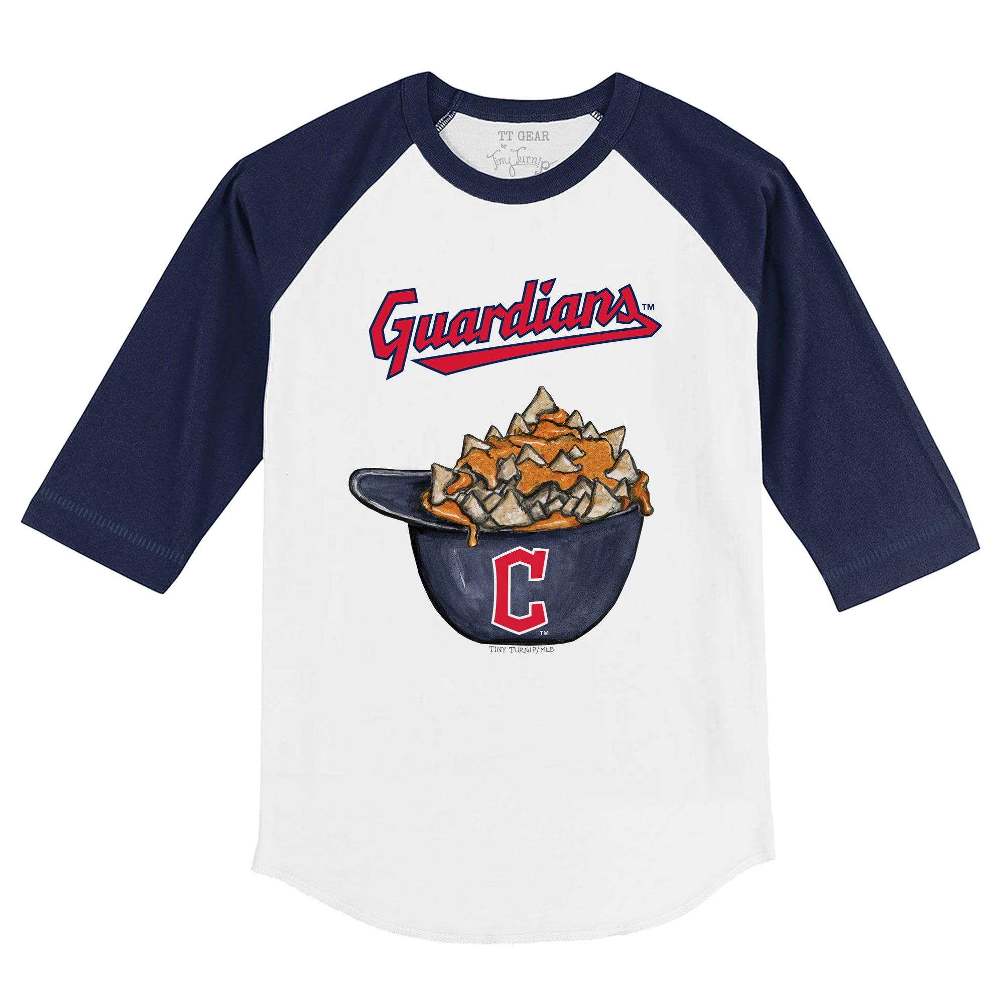 Cleveland Guardians Nacho Helmet 3/4 Navy Blue Sleeve Raglan | Tiny Turnip