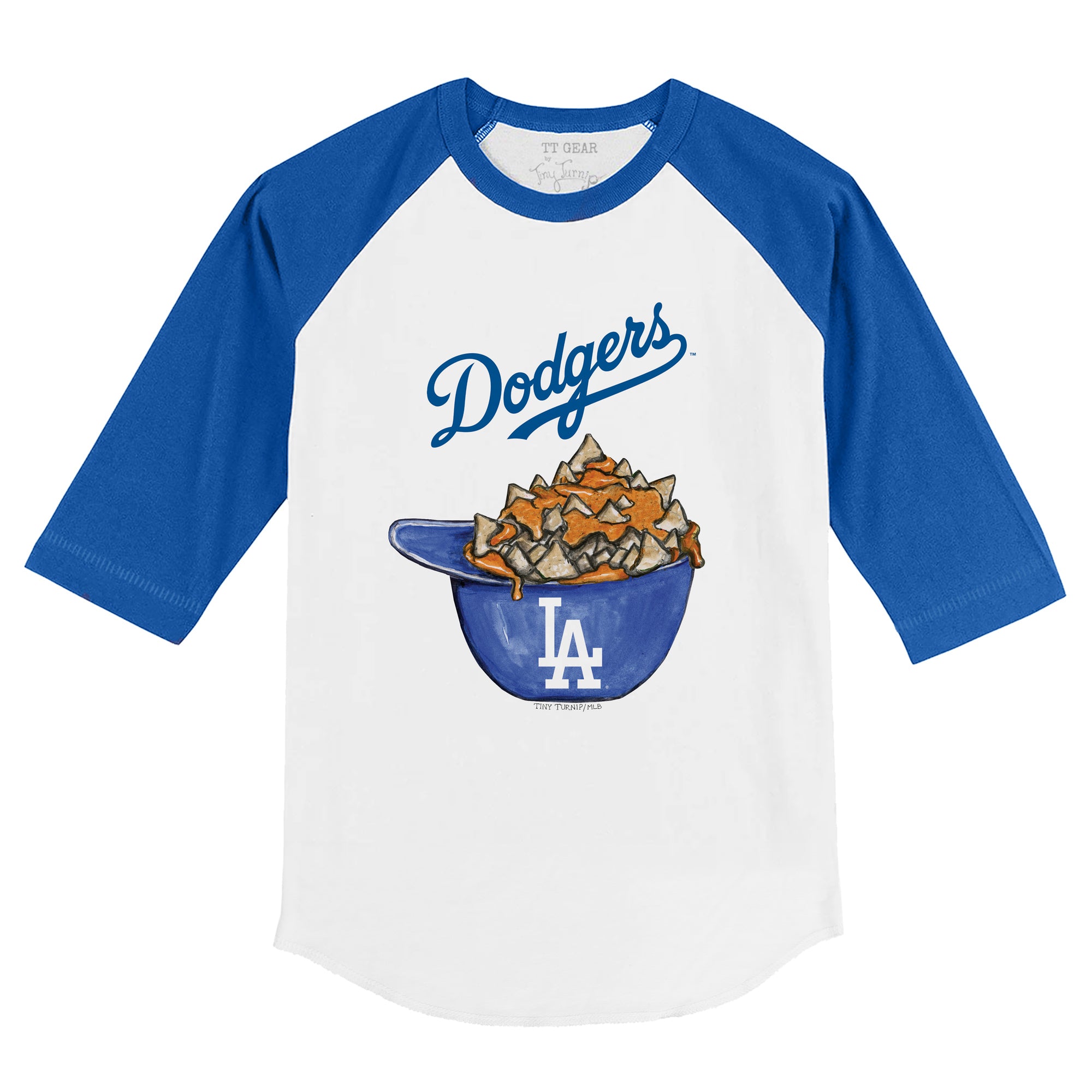 Los Angeles Dodgers Nacho Helmet 3/4 Royal Blue Sleeve Raglan | Tiny Turnip