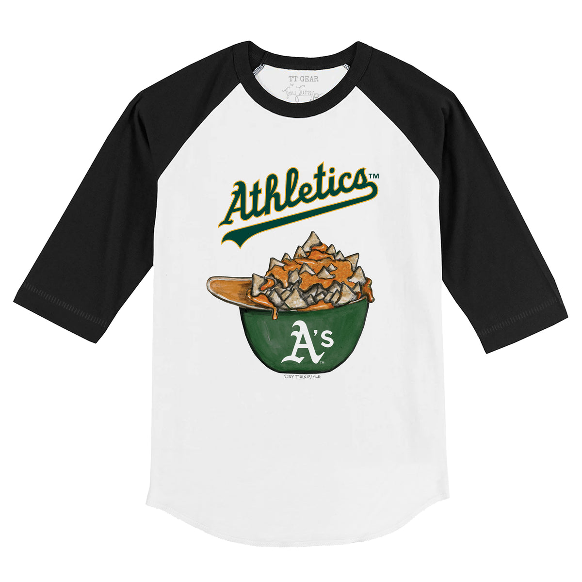 TinyTurnip Oakland Athletics Slugger 3/4 Black Sleeve Raglan Unisex S