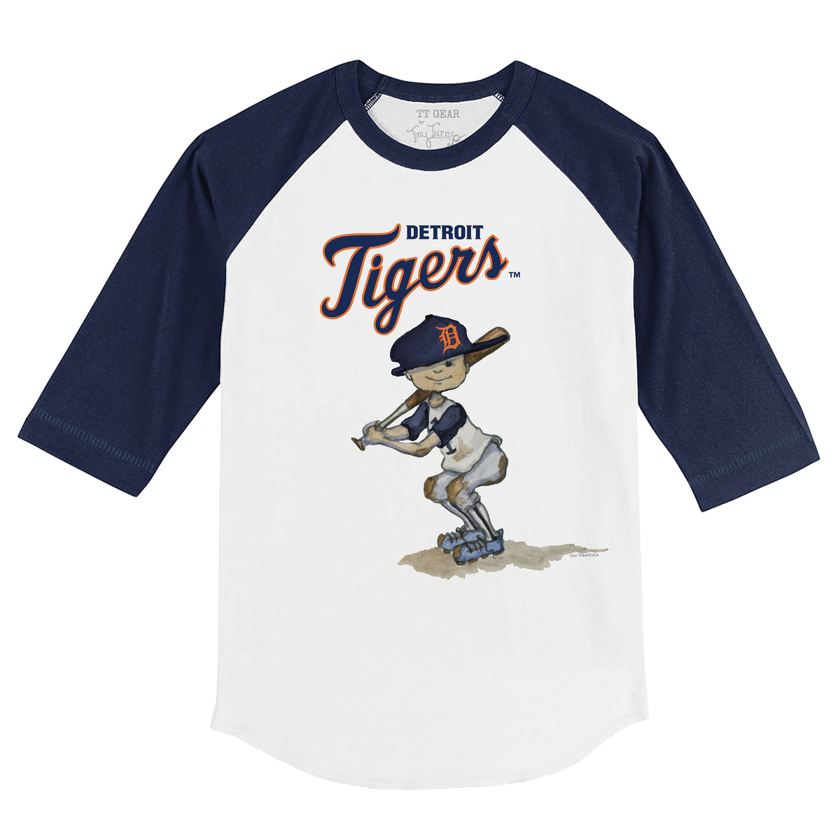 Toddler Tiny Turnip Navy Detroit Tigers Baseball Bow T-Shirt Size:3T