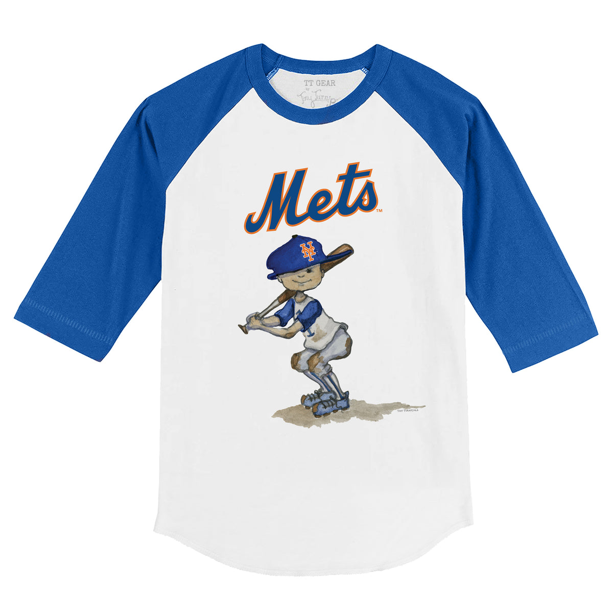 New York Mets Tie 3/4 Royal Blue Sleeve Raglan Youth Medium (8-10)