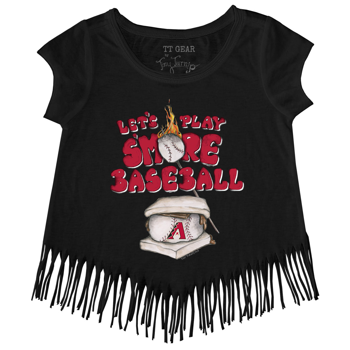 Girls Toddler Tiny Turnip Navy Atlanta Braves Baseball Cross Bats Fringe T-Shirt