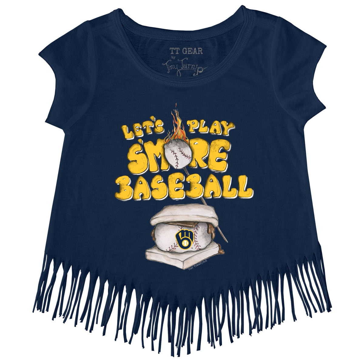 Milwaukee Brewers Tiny Turnip Women's Baseball Bow 3/4-Sleeve Raglan T-Shirt  - White/Navy