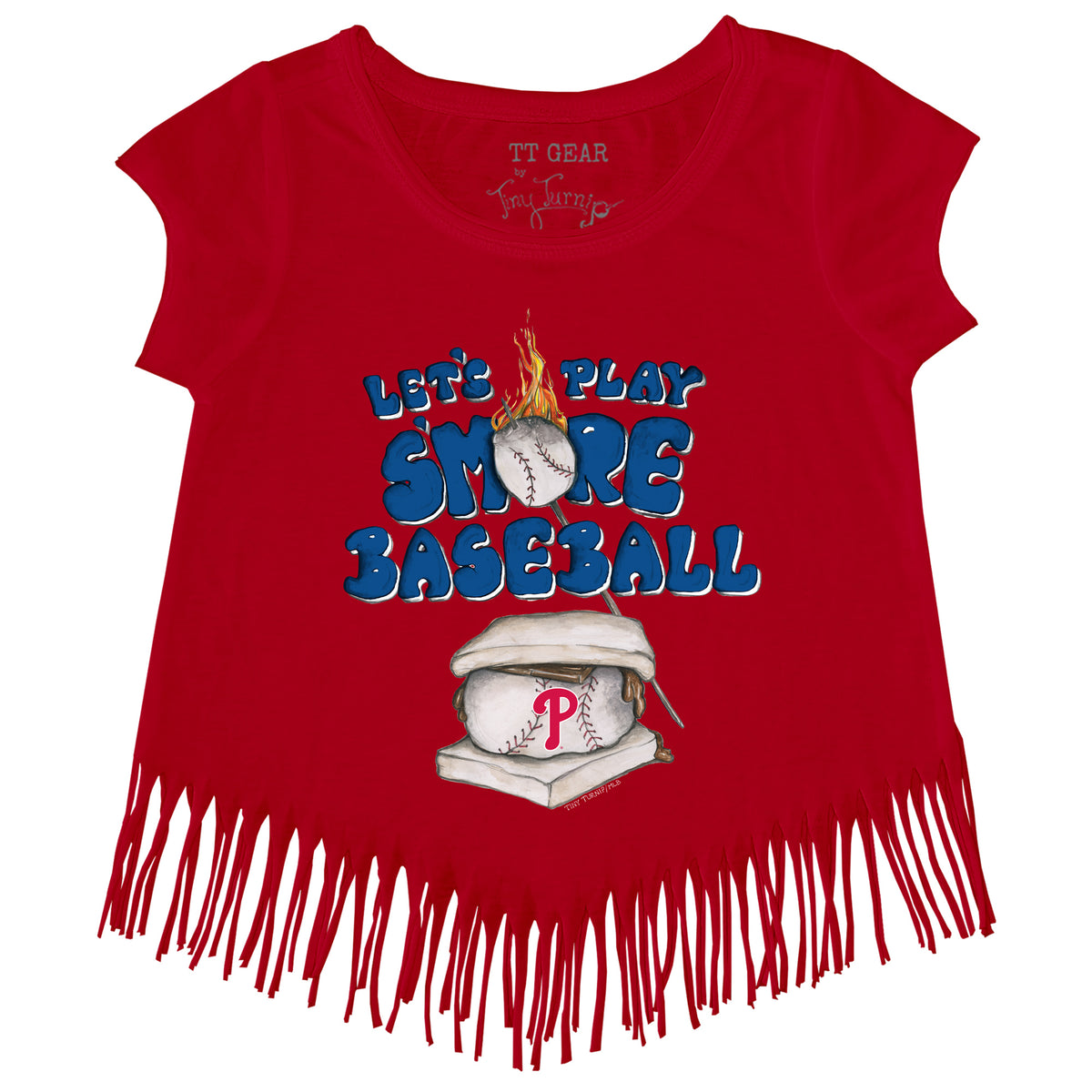 Girls Youth Tiny Turnip White Philadelphia Phillies Baseball Tiara Heart Fringe T-Shirt Size: Small