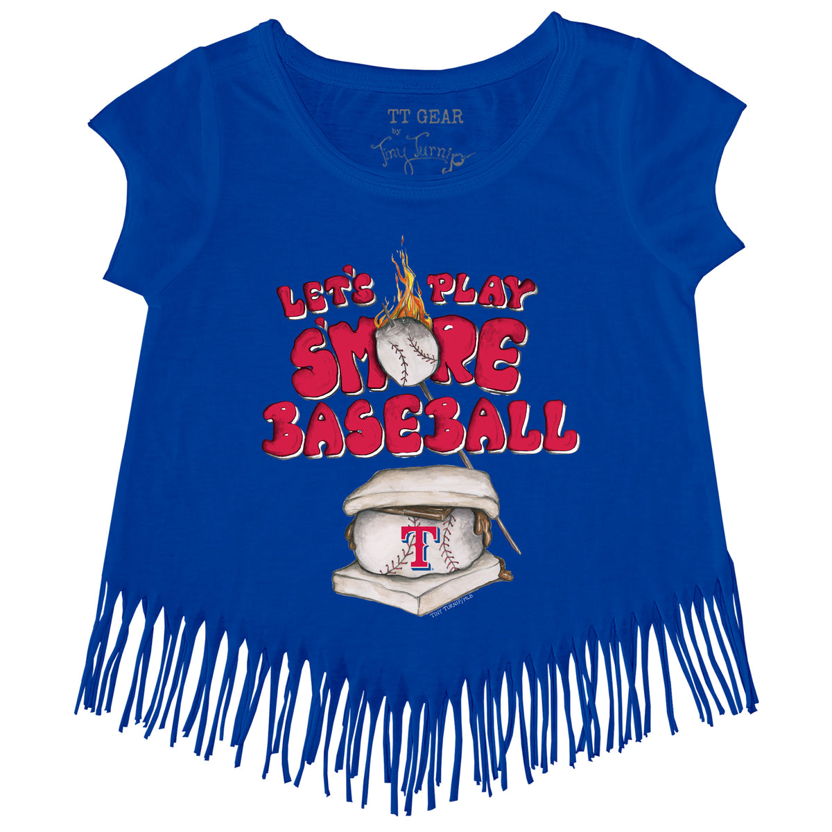 Girls Youth Atlanta Braves Tiny Turnip White Baseball Love Fringe T