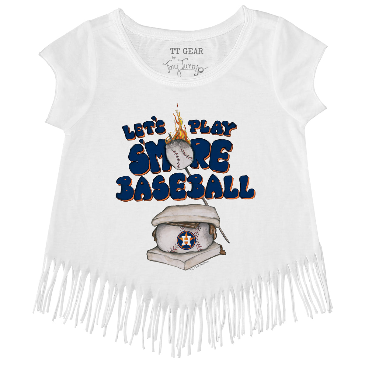 Girls Toddler Houston Astros Tiny Turnip White Heart Bat Fringe T-Shirt