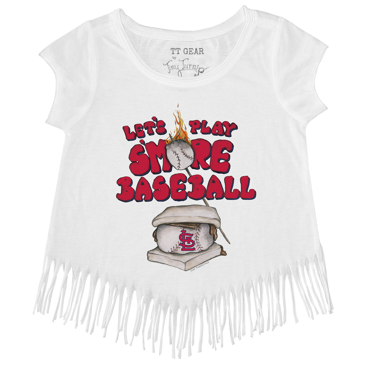 Girls Toddler Tiny Turnip White St. Louis Cardinals Baseball Bow Fringe T-Shirt Size: 2T