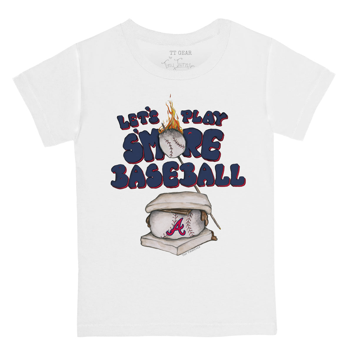 Toddler Tiny Turnip White Atlanta Braves Baseball Bow T-Shirt Size: 4T