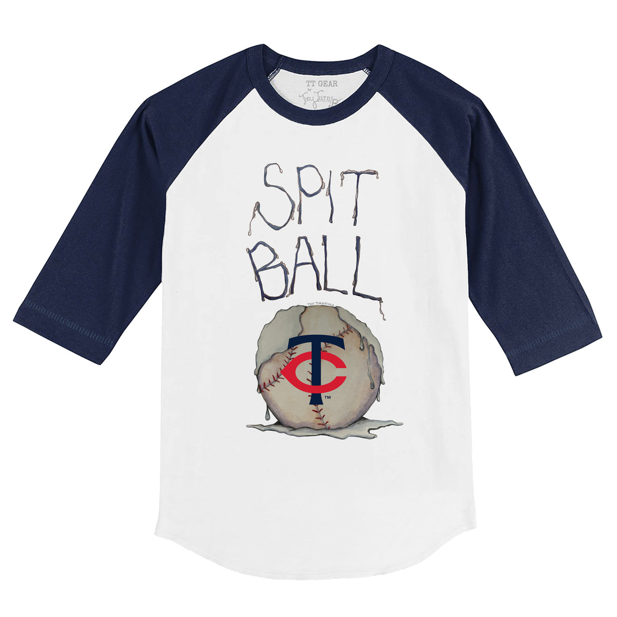 Youth Tiny Turnip White/Navy Minnesota Twins Hat Crossbats 3/4-Sleeve Raglan T-Shirt Size: Medium