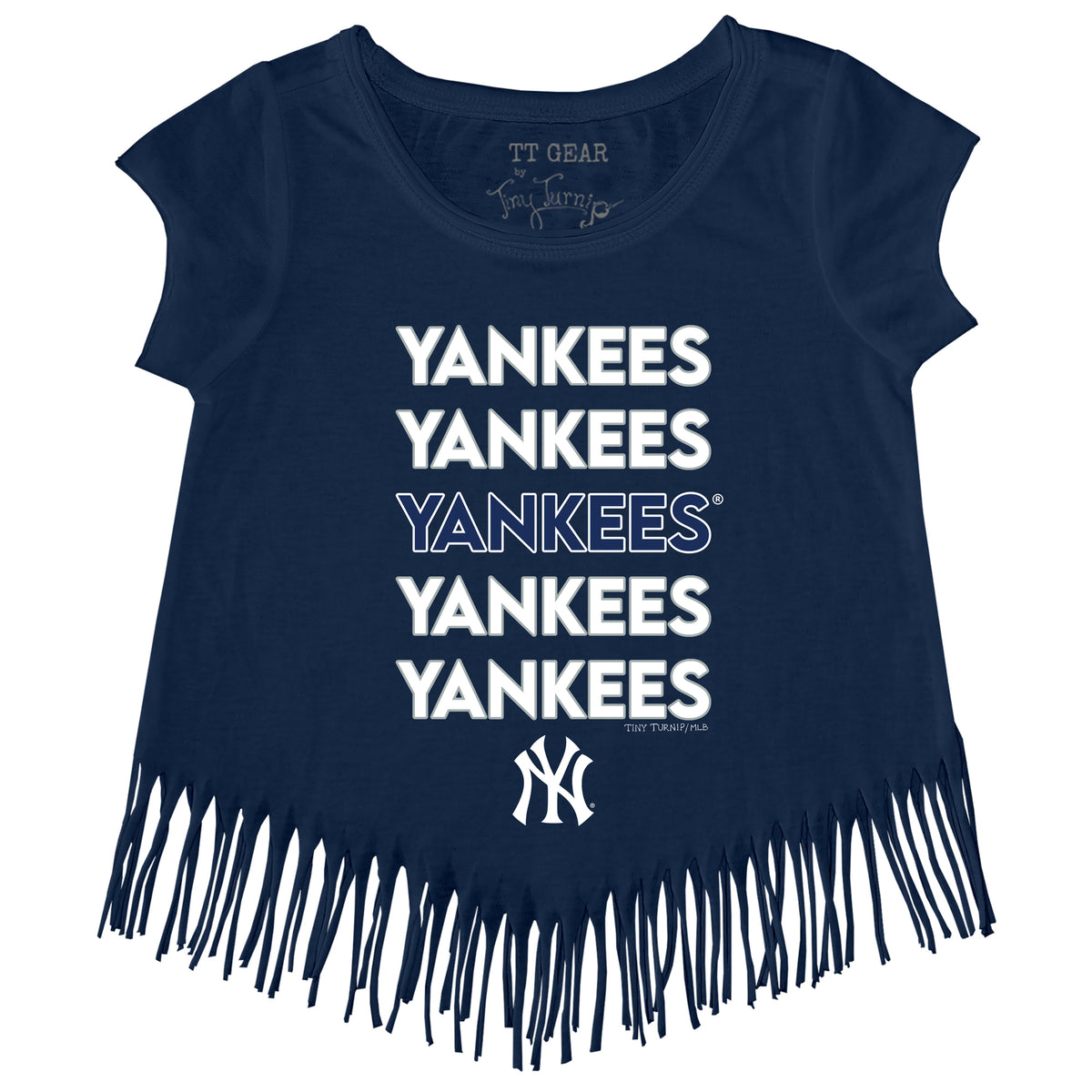 New York Yankees Tiny Turnip Girls Toddler Lucky Charm Fringe T-Shirt -  White