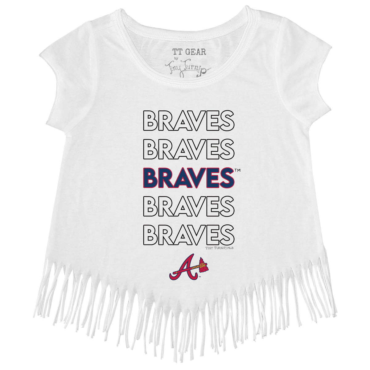 Girls Youth Tiny Turnip Navy Atlanta Braves Stacked Fringe T-Shirt Size: Small