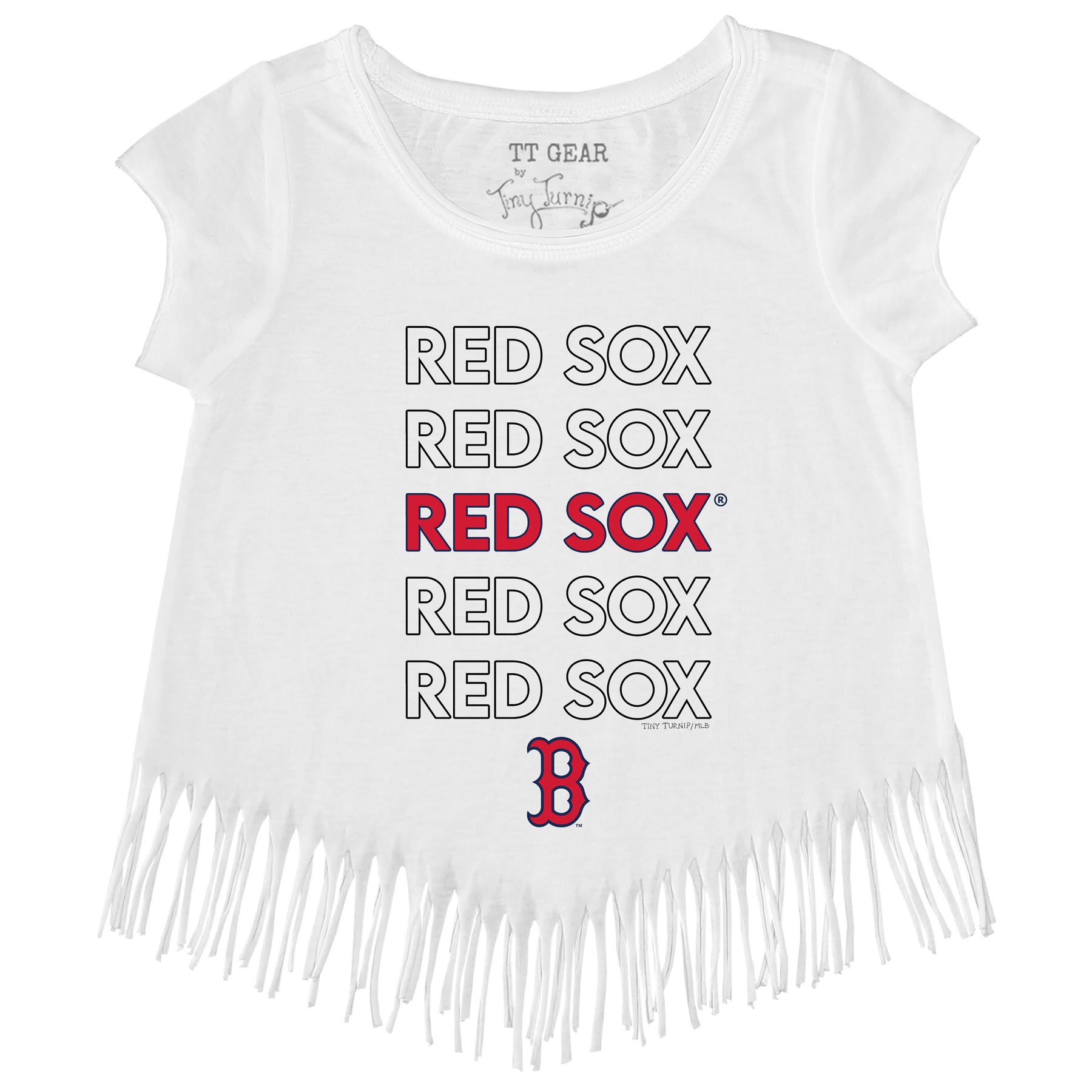 Girls Toddler Tiny Turnip Red Boston Sox State Outline Fringe T-Shirt Size: 2T