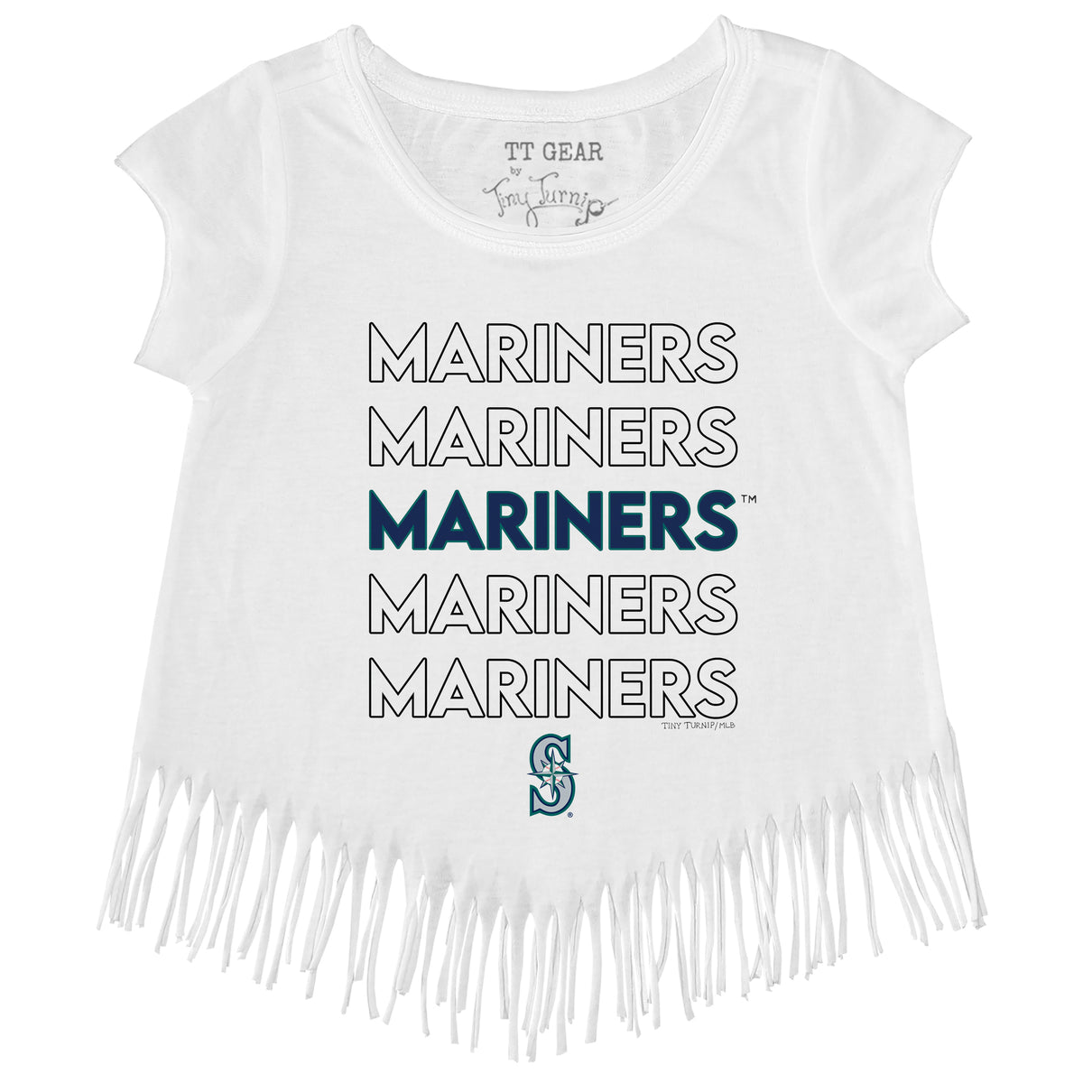 Girls Toddler Tiny Turnip Navy Seattle Mariners State Outline Fringe T-Shirt Size: 4T