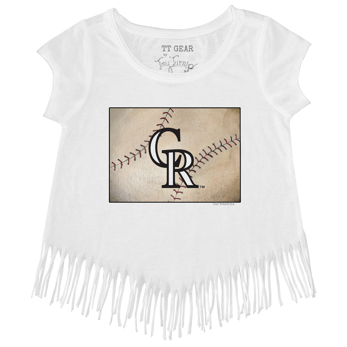 Girls Youth Tiny Turnip White Colorado Rockies Kate The Catcher Fringe T-Shirt Size: Small