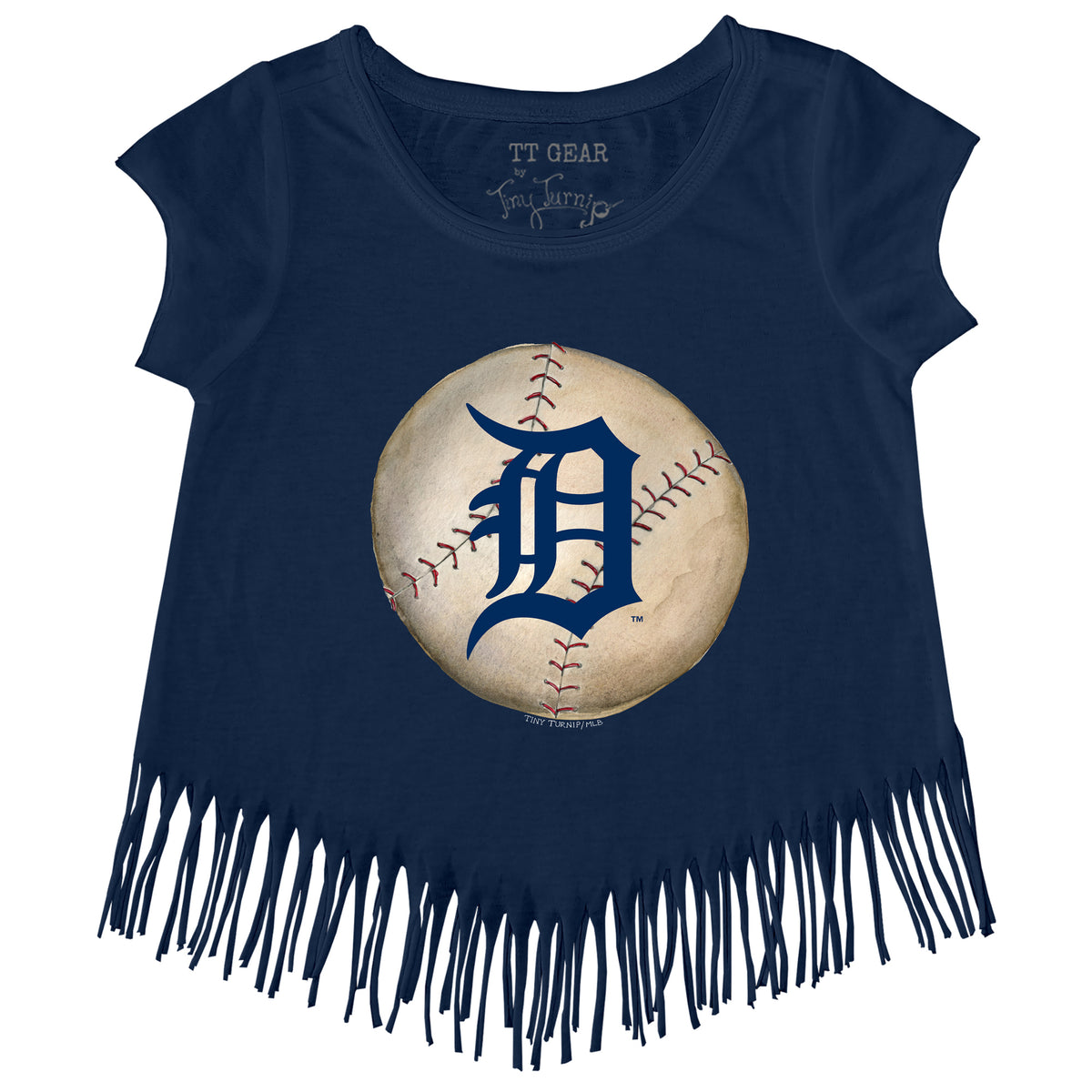 Tiny Turnip Detroit Tigers Baseball Heart Banner Fringe Tee Youth Large (10-12) / Navy Blue