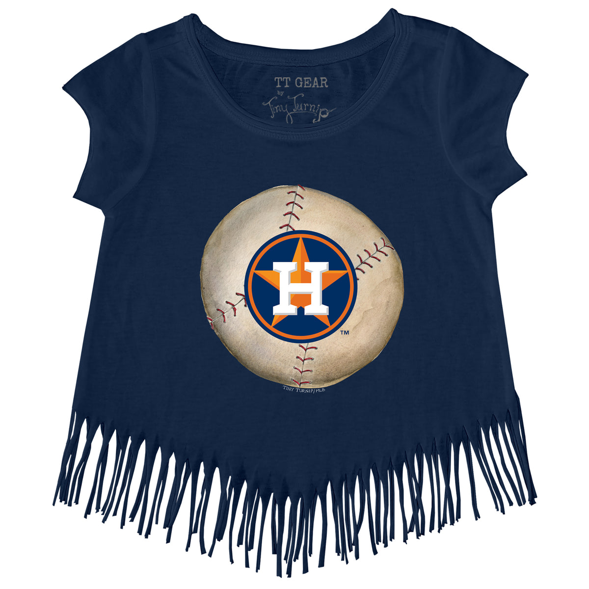 Girls Youth Tiny Turnip Navy Houston Astros I Love Mom Fringe T-Shirt