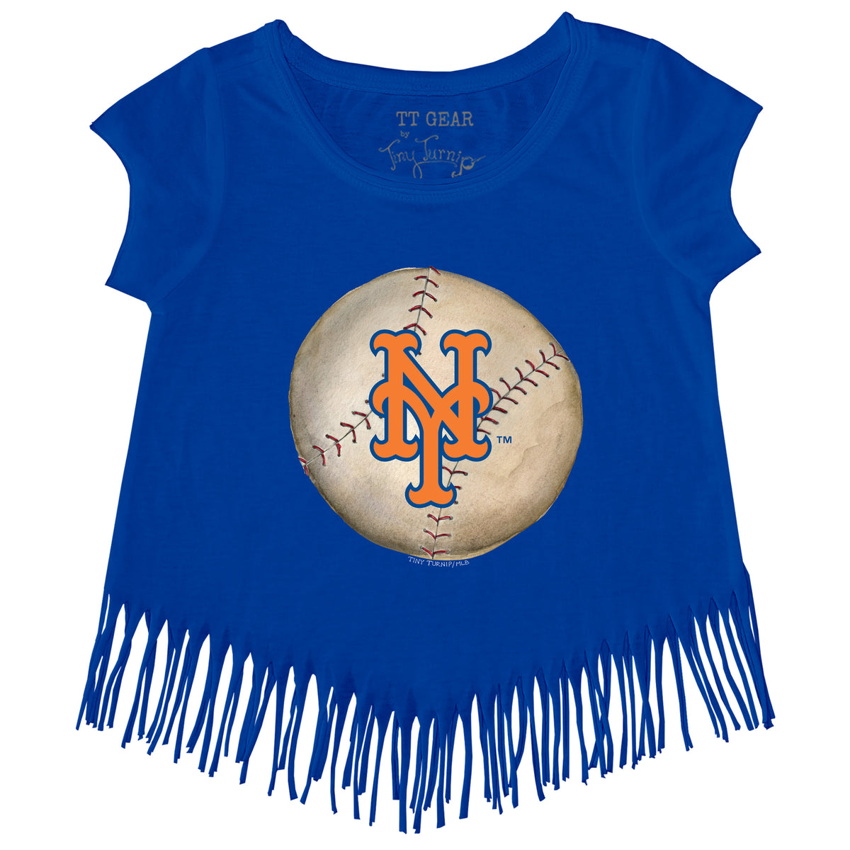 New York Mets Baseball Flag Fringe Tee Youth Small (6-8) / White