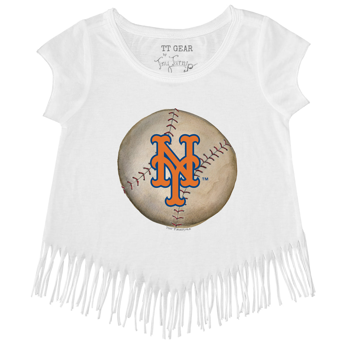 Girls Youth Tiny Turnip White New York Yankees Baseball Love Fringe T-Shirt Size: Small
