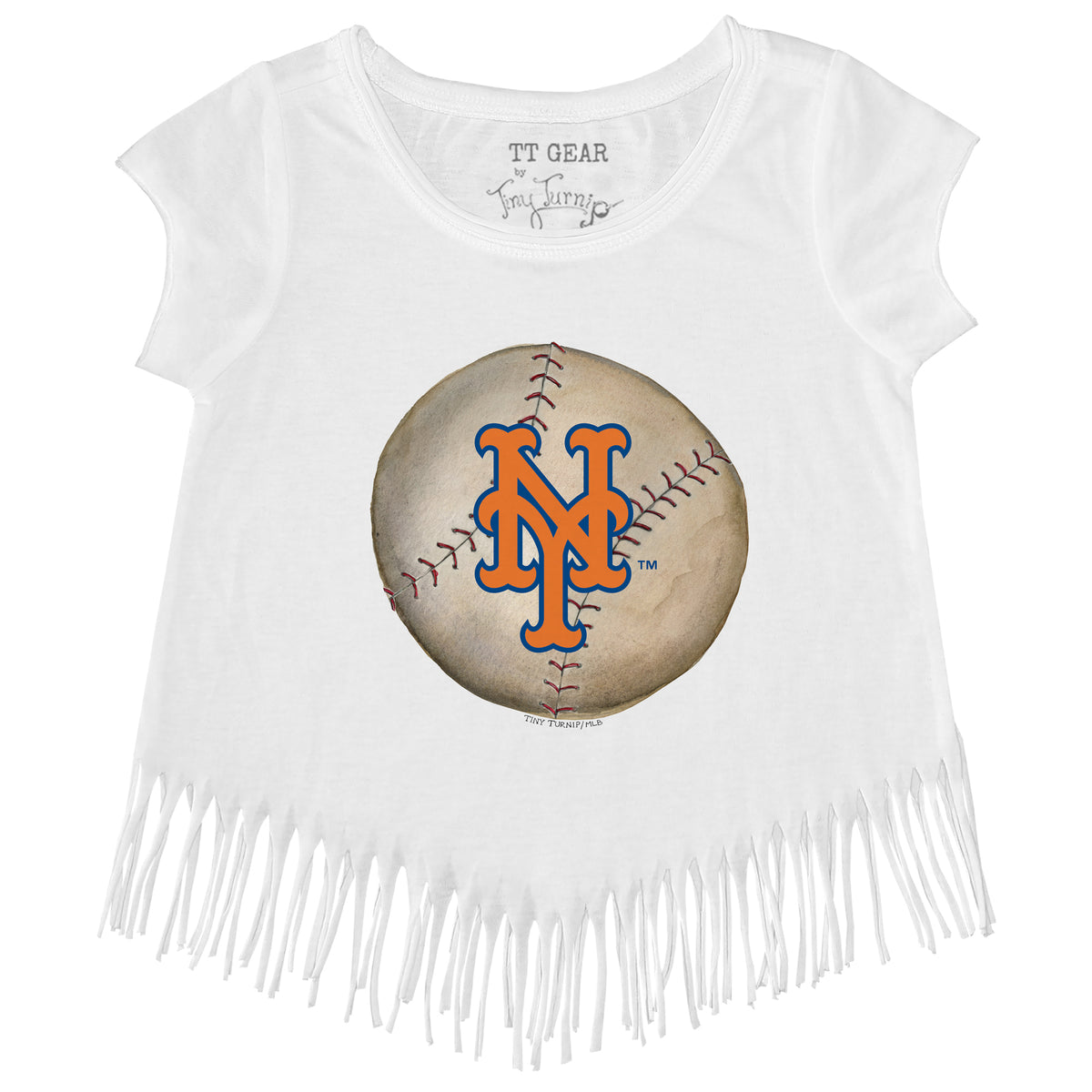 Girls Youth Tiny Turnip Navy Houston Astros Stitched Baseball Fringe T-Shirt Size: Large