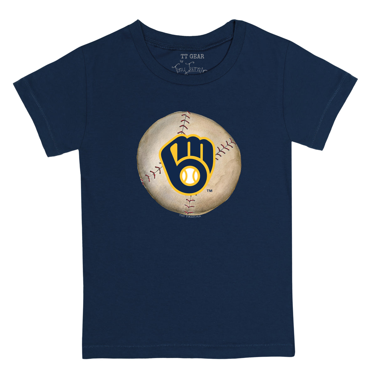 TinyTurnip Milwaukee Brewers Stitched Baseball 3/4 Navy Blue Sleeve Raglan Unisex S
