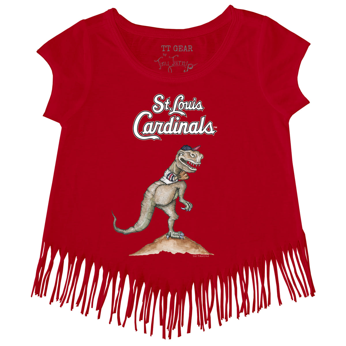 Girls Toddler Tiny Turnip Red St. Louis Cardinals Baseball Love Fringe T-Shirt Size:3T