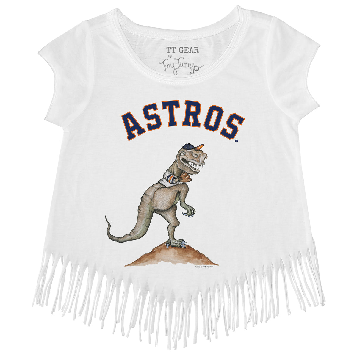 Girls Toddler Tiny Turnip Navy Houston Astros Baseball Bow Fringe T-Shirt