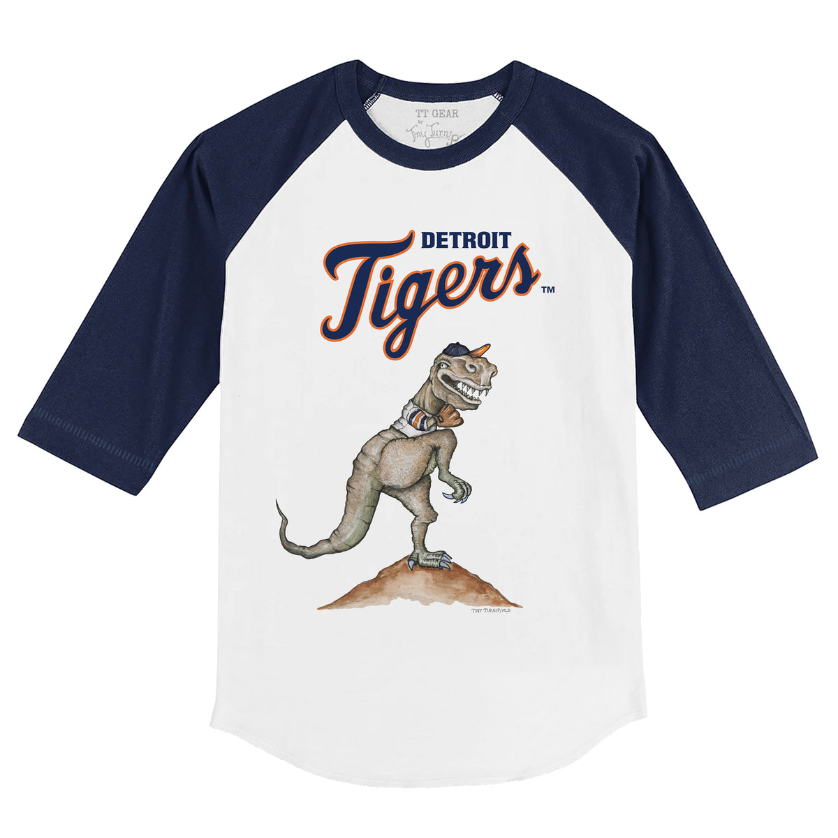 Unisex Tiny Turnip White/Navy Detroit Tigers TT Rex 3/4-Sleeve Raglan T-Shirt