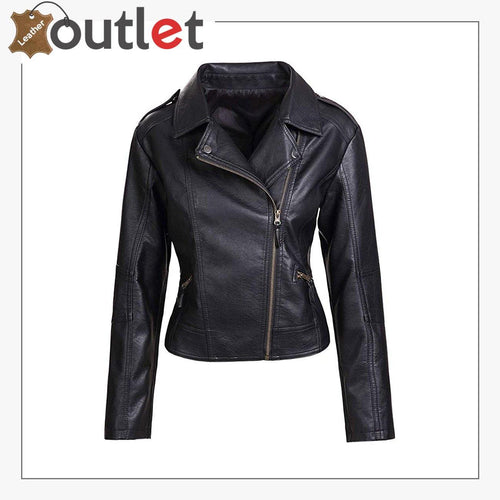 Ladies Motorcycle Leather Jackets Women Zipper Slim Black Moto & Biker  Jacket @