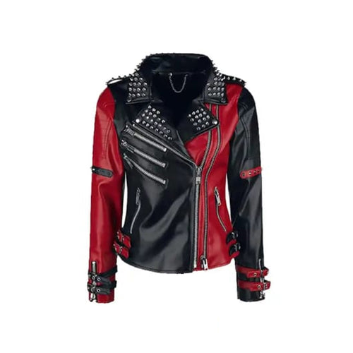 Womens Black Studded Leather Jacket - Biker Style Leather Jacket