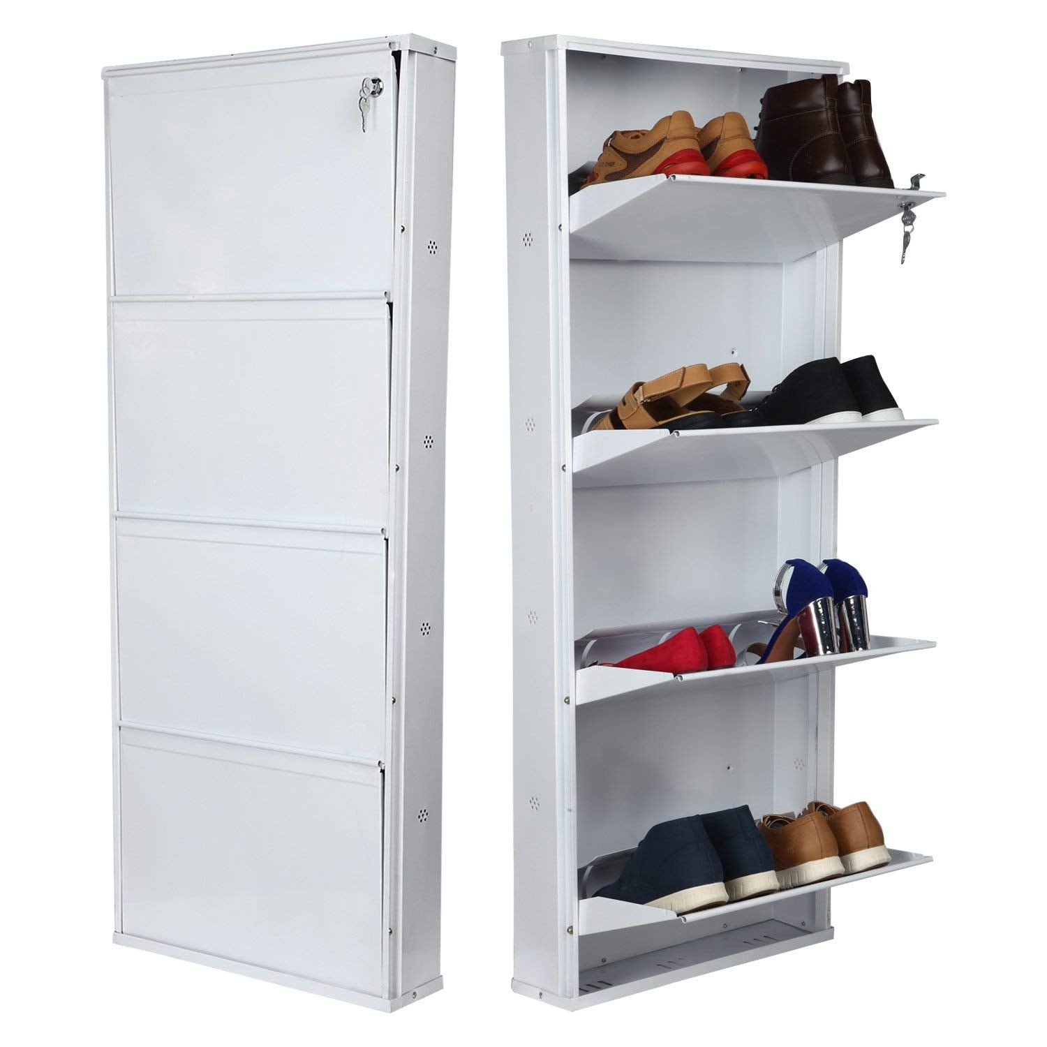 Parasnath Pure White Wall Shoe Rack 4 Shelves Shoes Stand Parasnath