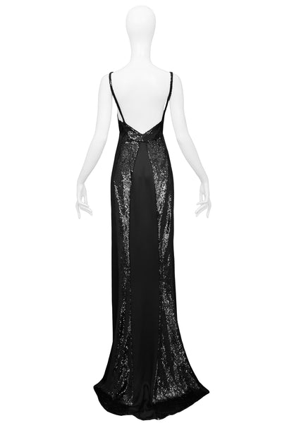 GUCCI BY TOM FORD BLACK SATIN & SEQUIN GOWN 1999