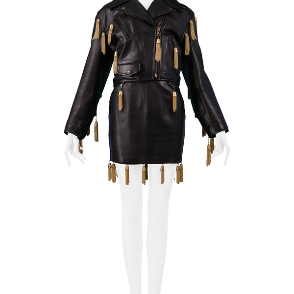 MOSCHINO BLACK LEATHER SKIRT SUIT WTH 