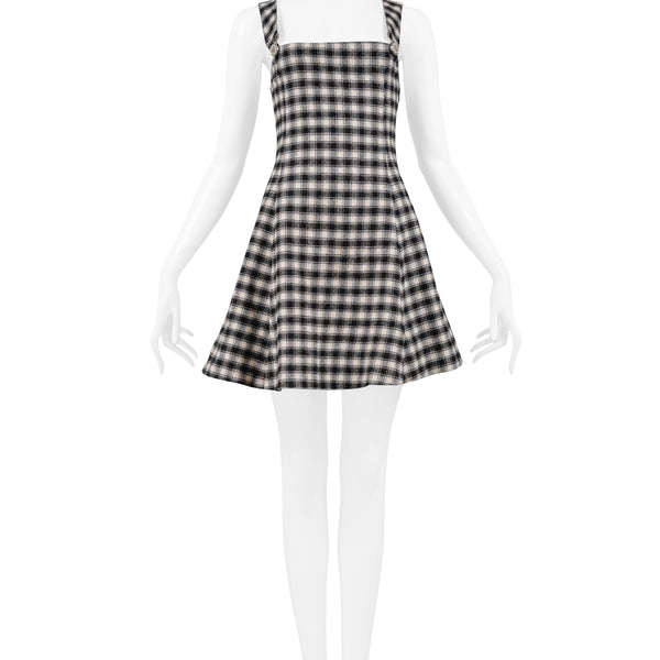 black and white checkered overall dress