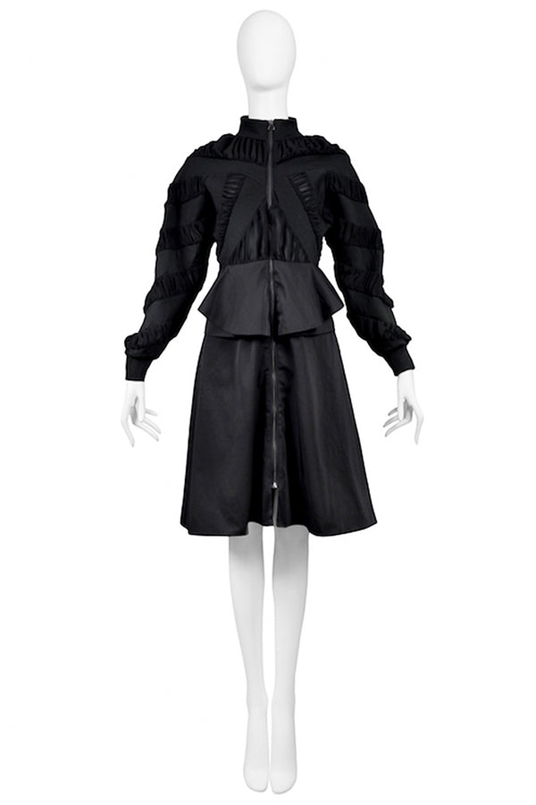 Chanel Vintage 1994 Black Crepe Button Up Pleated Ruffle Sleeve Dress –  Amarcord Vintage Fashion