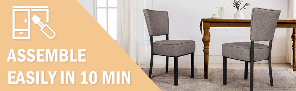 LUCKYERMORE Set of 2 Kitchen Dining Chairs PU Leather Side Chairs with Soft Cushion, Gray