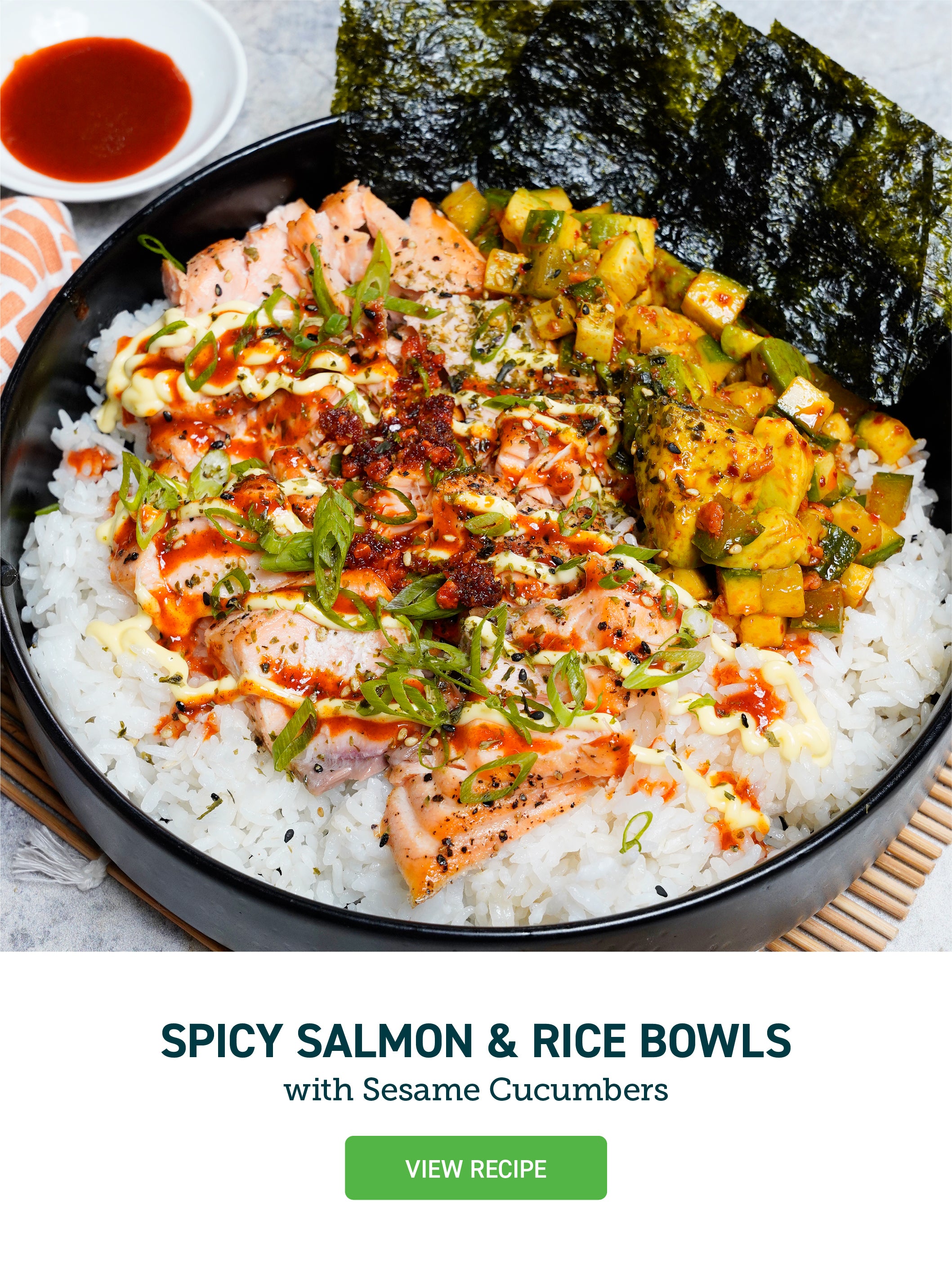 air fryer Spicy Salmon & Rice Bowls with Sesame Cucumbers 