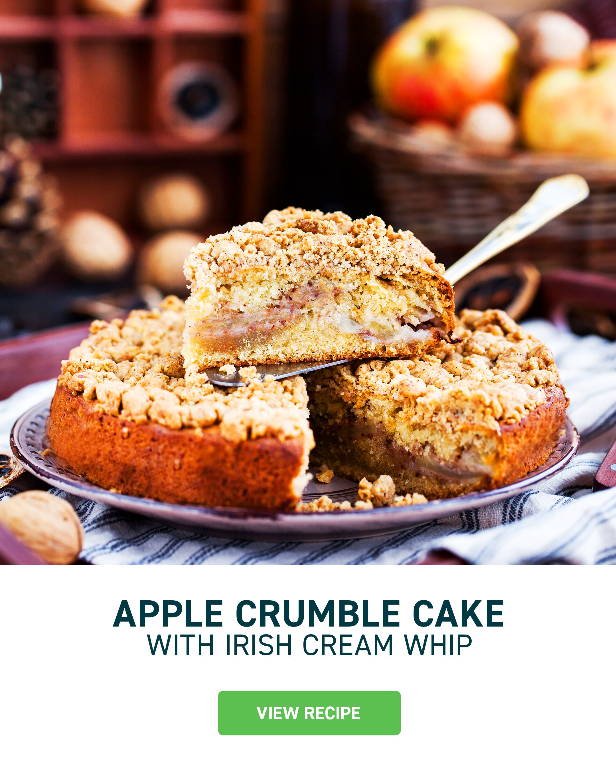 air fryer Apple Crumble Cake with Irish Cream Whip