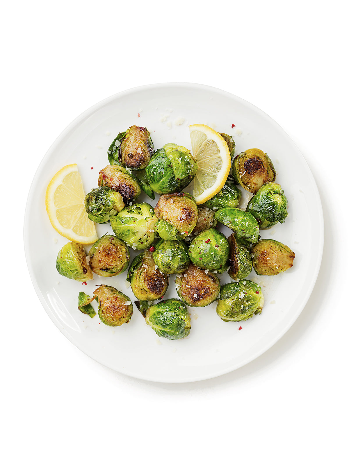 parmesan ranch roaster brussels sprouts on white plate