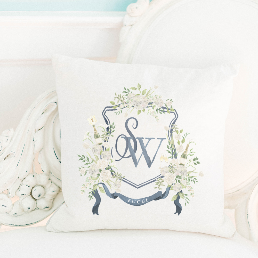 Personalized Baby Pillow Crest Design Monogram Watercolor 